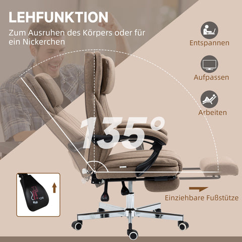 Rootz Office Chair - Executive Chair - Ergonomic Chair - Massage Function - Tilting & Footrest - Linen Look - 65cm x 61cm x 118cm - Brown