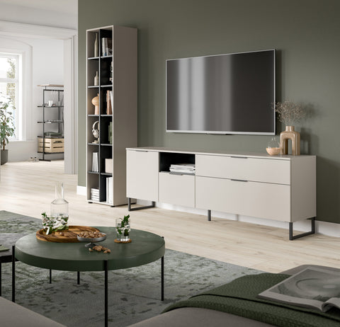 Rootz Living Room Set - Storage Shelf & TV Lowboard - Modern Furniture - Ample Storage -  White & Imitation - 245cm x 192cm x 41cm