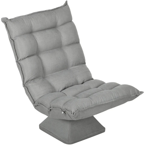 Rootz Recliner - Reading Chair - Swivel - Seat Cushion - Floor Sofa - Imitation Linen - Velvet Look - Light Gray - 62 cm x 70 cm x 95 cm