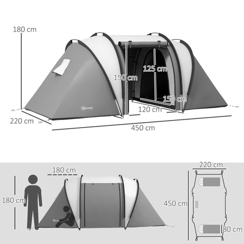 Rootz Camping Tent - Family Tent - Tunnel Tent - Water-Repellent - Easy Transport - 450cm x 220cm x 180cm