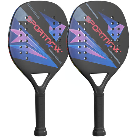 Rootz Beach Tennis Racket Set - Paddle Racket - Carbon Fiber - Enhance Performance - 28L x 23B cm - Black - Includes Shoulder Bag