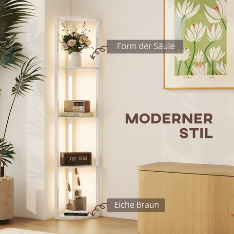 Rootz LED Floor Lamp Brown- Corner Shelf Light - Dimmable Standing Lamp - 4-Tier Storage - Warm White - 41x30x164cm - Space-Saving Design