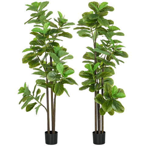 Rootz Set of 2 Artificial Plants - Fiddle Leaf Fig - Ficus Lyrata - Flawless Reality - Height 180cm with Pot - Ø17.5 x 14.5H cm