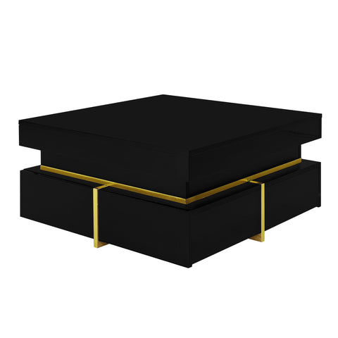 Rootz High Gloss Coffee Table - Living Room Table - Gold-Plated Accents - Ample Storage - 70cm x 70cm x 35.5cm