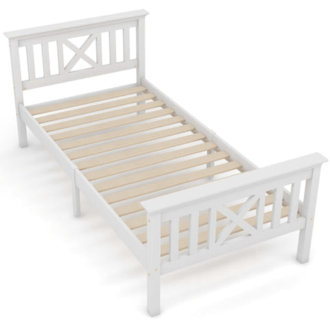 Rootz White Pine Wood Single Bed - Minimalist Design - Elegant Bed Frame - Robust & Practical - 208L x 96W x 82H cm