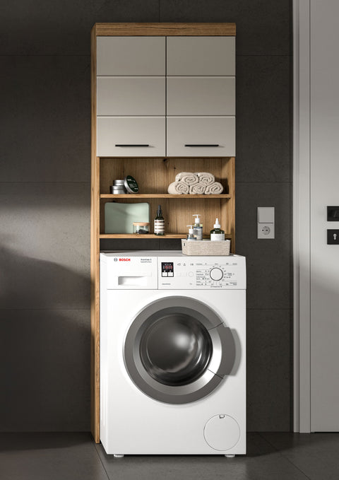 Rootz Washing Machine Cabinet - Laundry Organizer - Storage Solution - High-Quality MDF - 63cm x 191cm x 24cm - brown Finish