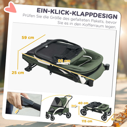 Rootz Foldable Dog Buggy - Pet Car - Dog Carriage - Shock Absorbing Ride - 124cm x 67cm x 100cm
