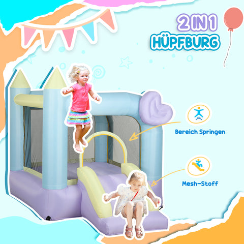 Rootz Bouncy Castle with Slides - Inflatable Playhouse - Oxford Fabric Playground - Quick Inflation - 250cm x 165cm x 200cm