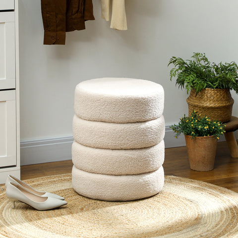Rootz Round Stool - Footrest - Ottoman - Supports Up to 120kg - φ40 x 45H cm - White Teddyfleece