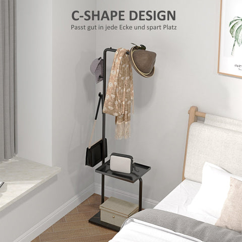 Rootz Coat Stand - Freestanding Coat Rack - Clothes Rail - 3 Hooks - Storage Compartment - Stable Steel Construction - Black - 45cm x 28cm x 148cm