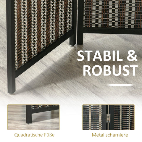Rootz Foldable Room Divider - Privacy Screen - Paravent - High-Quality Wood/Bamboo - 180cm x 180cm - Brown/Black