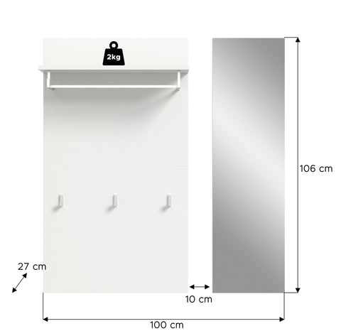 Rootz Panel with Mirror - Wall Shelf - Hallway Organizer - Stylish Storage - 90x106x27 cm