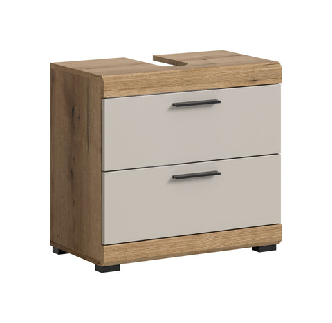 Rootz Vanity Unit - Bathroom Cabinet - Storage Solution - Easy-Care MDF - 60x56x34cm - Evoak Oak & Cashmere Finish