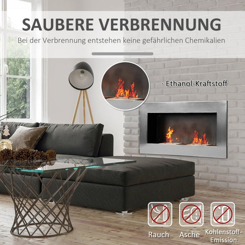 Rootz Stainless Steel Gel Fireplace - Bioethanol Wall Fireplace - Modern Home Fire Feature - Environmentally Friendly Fuel - Enhanced Safety Features - No Chimney Required - 110W x 54H x 14D cm