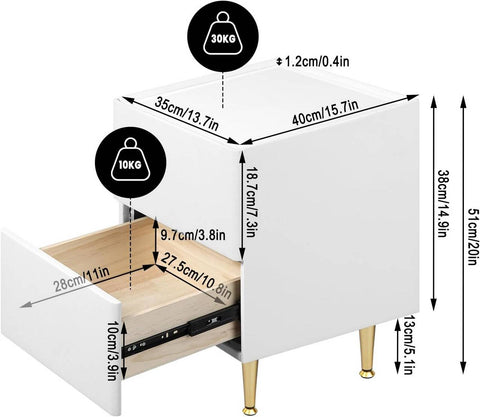 Rootz Modern Bedside Table - Nightstand - Side Table - Ample Storage - Durable Design - Protective Features - 35cm x 51cm x 40cm