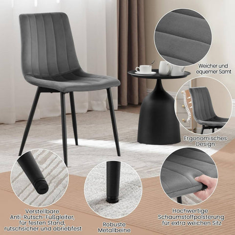 Rootz Velvet Dining Chairs - Elegant Seating - Comfortable Chairs - High-Density Foam - Ergonomic Design - Adjustable Foot Glides - 44cm x 80.5cm x 50.5cm