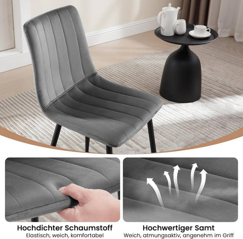 Rootz Velvet Dining Chairs - Elegant Seating - Comfortable Chairs - High-Density Foam - Ergonomic Design - Adjustable Foot Glides - 44cm x 80.5cm x 50.5cm