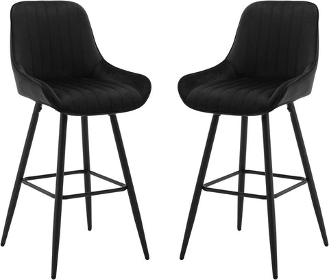 Rootz Velvet Bar Stool Set - Kitchen Stools - Padded Barstools - Ergonomic Backrest - Robust Metal Frame - 48.5cm x 106cm x 46cm