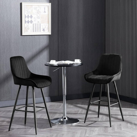 Rootz Velvet Bar Stool Set - Counter Stools - Square Metal Footrest - Thick Foam Seat - Ergonomic Backrest - 48.5cm x 106cm x 46cm