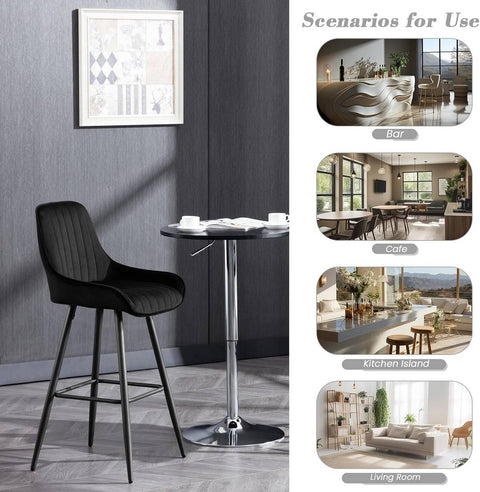 Rootz Velvet Bar Stool Set - Kitchen Stools - Padded Barstools - Ergonomic Backrest - Robust Metal Frame - 48.5cm x 106cm x 46cm