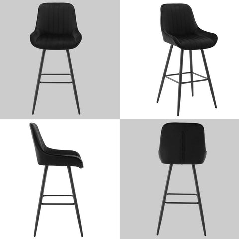Rootz 2 Pack Bar Stools - Counter Stool - Velvet Seats - Ergonomic Backrest - Metal Frame and Legs - 48.5cm x 106cm x 46cm