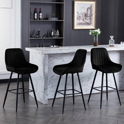 Rootz 2 Pack Bar Stools - Counter Stool - Velvet Seats - Ergonomic Backrest - Metal Frame and Legs - 48.5cm x 106cm x 46cm