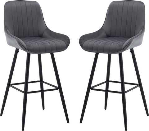Rootz 2 Pack Bar Stool - Counter Stool - Padded Chair - Ergonomic - Velvet Seat - 48.5cm x 106cm x 46cm