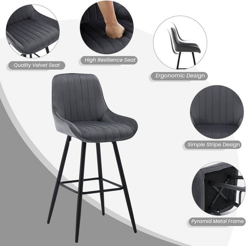 Rootz Bar Stool - Modern High Stool - Comfortable Seat - Ergonomic Backrest - Rust-Resistant Metal Legs - Matte Black - 48.5cm x 106cm x 46cm