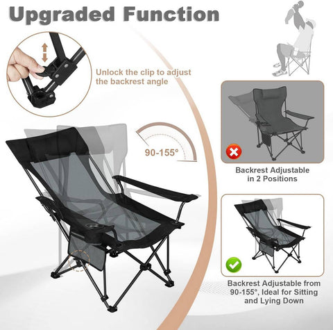 Rootz Ultimate Outdoor Folding Camping Chair - Adjustable Recliner - Portable Seat - Durable, Compact, Versatile - 600D Oxford Fabric - 84cm x 89cm x 65cm (Sitting), 84cm x 71cm x 101cm (Lying Down)