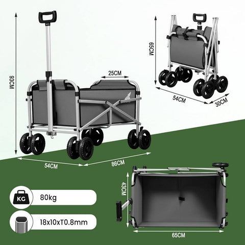 Rootz Foldable Handcart - Utility Wagon - Outdoor Cart - Compact & Portable, All-Terrain Wheels, High Load Capacity - 86cm x 93cm x 54cm