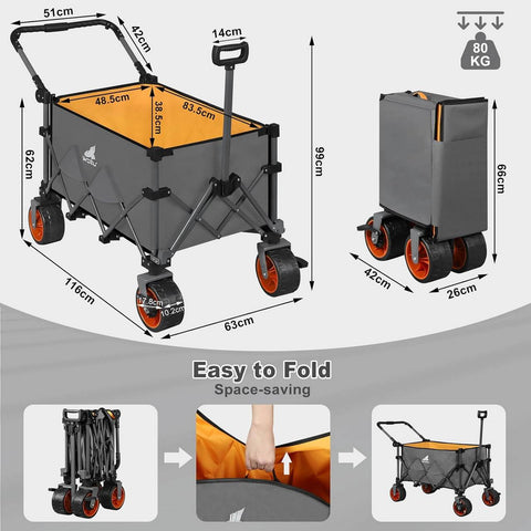 Rootz Ultimate Folding Handcart - Utility Wagon - Transport Cart - Foldable & Portable - Heavy-Duty & Weather-Resistant - Safe & Easy Maneuverability - 116cm x 99cm x 63cm