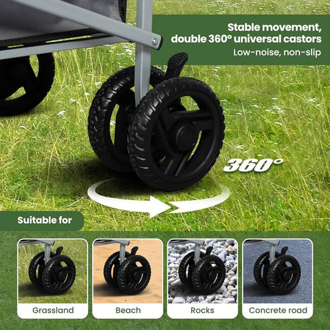 Rootz Opvouwbare handkar - Utility Wagon - Buitenkar - Compact en draagbaar, wielen voor elk terrein, hoog laadvermogen - 86 cm x 93 cm x 54 cm