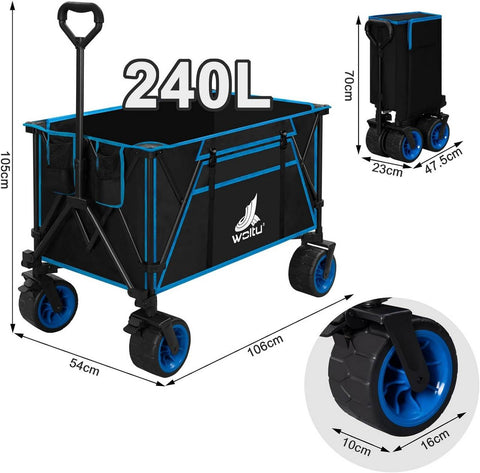 Rootz Ultimate Foldable Handcart - Utility Wagon - Collapsible Cart - High Load Capacity - All-Terrain Wheels - Durable Design - 106cm x 105cm x 54cm Unfolded; 47.5cm x 70cm x 23cm Folded