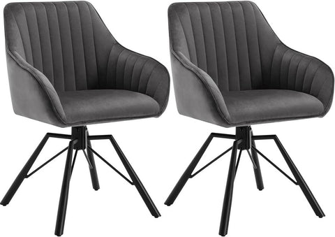 Rootz Rotating Dining Chairs Set of 2 - Velvet Armchairs - Swivel Chairs - 360 Degree Rotation, Comfortable & Sturdy - 58cm x 83.5cm x 53.5cm