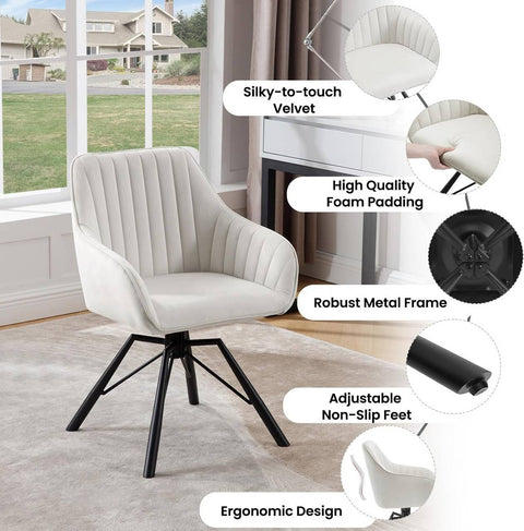 Rootz Velvet Swivel Dining Chair Set of 2 - Rotatable Chairs - Comfortable Seating - Plush Upholstery - 360-Degree Rotation - Sturdy Metal Base - 58cm x 83.5cm x 53.5cm