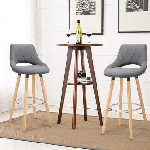 Rootz Scandinavian Bar Stool - Wooden Stool - Linen Seat - Ergonomic Design - 91cm x 43cm x 43cm