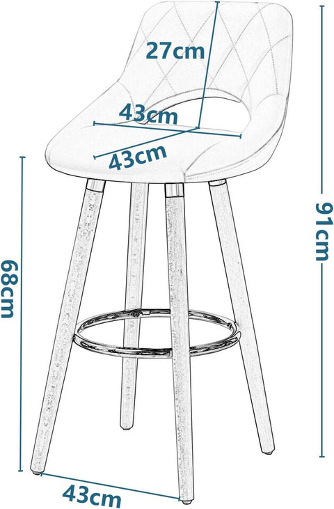 Rootz Scandinavian Bar Stool - Wooden Stool - Linen Seat - Ergonomic Design - 91cm x 43cm x 43cm