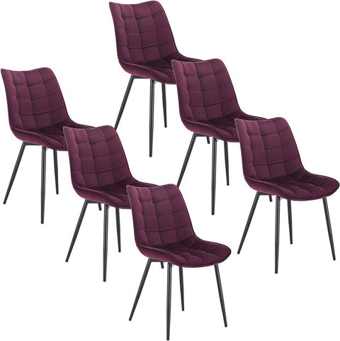 Rootz Set of 6 Dining Chairs - Velvet Seating - Metal Frame - Comfortable, Durable, Ergonomic Design - 46cm x 40.5cm Seat