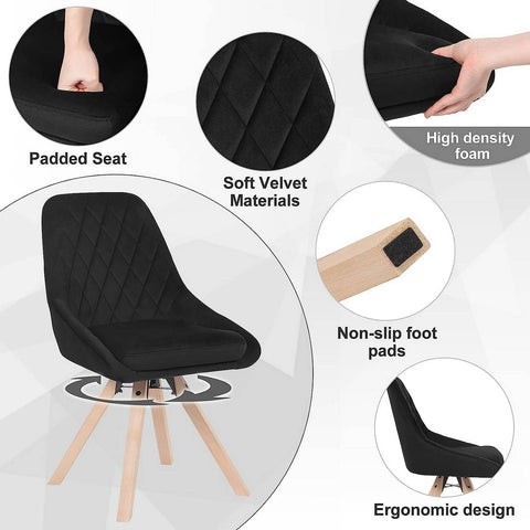 Rootz Set of 2 Dining Chairs - Swivel Chairs - Velvet Seating - Ergonomic Design - Durable - 360° Swivel Functionality - 84cm x 40cm x 41cm