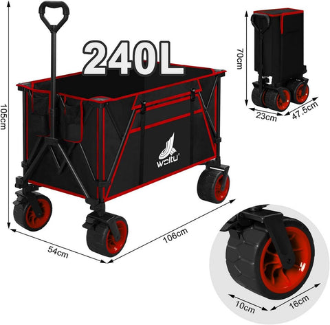Rootz Ultimate Foldable Handcart - Utility Trolley - Portable Cart - All-Terrain Wheels, Heavy-Duty, Effortlessly Portable - 106cm x 105cm x 54cm Unfolded; 47.5cm x 70cm x 23cm Folded