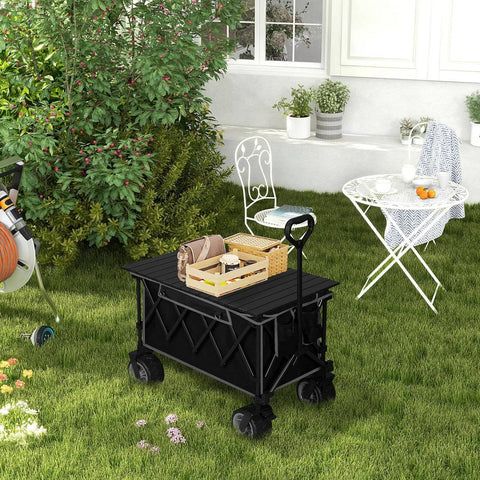 Rootz Foldable Handcart with Multifunctional Table Top - Portable Utility Cart - Outdoor Wagon - All-Terrain Wheels - Durable Construction - Compact Storage - 92cm x 97cm x 55.5cm Unfolded, 66cm x 25cm x 37cm Folded