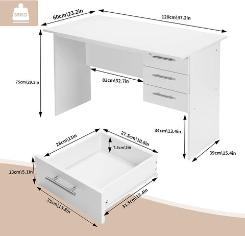 Rootz Office Desk - Workstation - Computer Table - Ample Storage - Durable Construction - Water-Resistant - 120cm x 75cm x 59cm