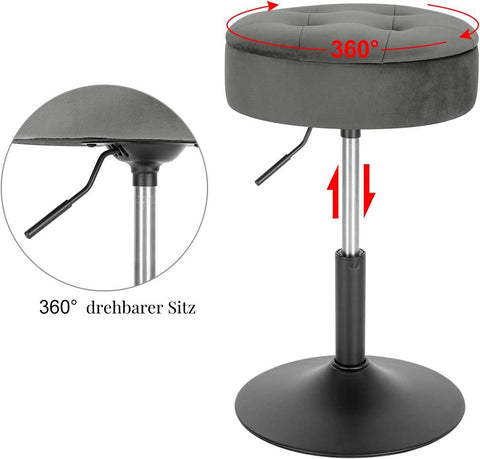 Rootz Adjustable Velvet Bar Stool - Counter Chair - Swivel Stool - Durable, Versatile, Storage - 39.5cm Seat Dia. x 49.5-65cm Adjustable Height