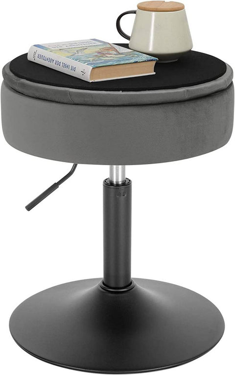 Rootz Adjustable Velvet Bar Stool - Counter Chair - Swivel Stool - Durable, Versatile, Storage - 39.5cm Seat Dia. x 49.5-65cm Adjustable Height