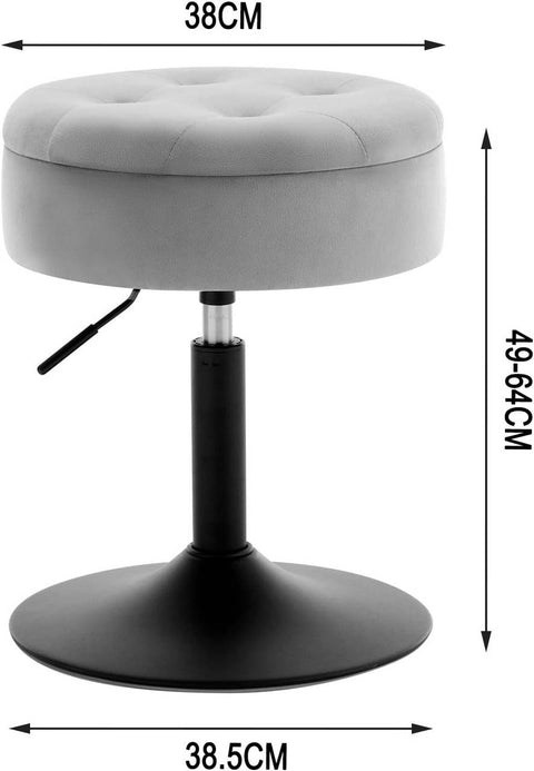 Rootz Adjustable Velvet Bar Stool - Counter Stool - Kitchen Stool - Durable, Multifunctional, Storage Space - 39.5cm Seat Diameter, Height 49.5-65cm