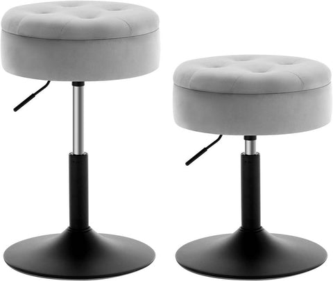 Rootz Adjustable Velvet Bar Stool - Counter Chair - Swivel Seat - Durable, Multifunctional, Storage - 39.5cm x 49.5-65cm