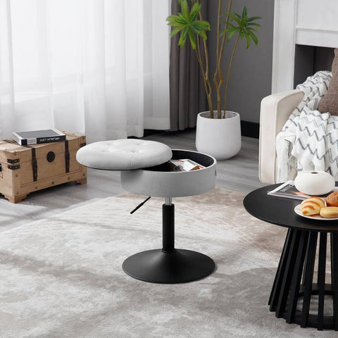 Rootz Adjustable Velvet Bar Stool - Counter Chair - Swivel Seat - Durable, Multifunctional, Storage - 39.5cm x 49.5-65cm