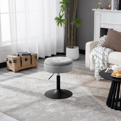 Rootz Adjustable Velvet Bar Stool - Counter Chair - Swivel Seat - Durable, Multifunctional, Storage - 39.5cm x 49.5-65cm