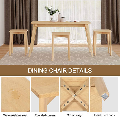Rootz Wooden Dining Stool Set - Beech Wood Chair - Stackable Stool - Moisture-Resistant - 31cm x 44.5cm x 31cm