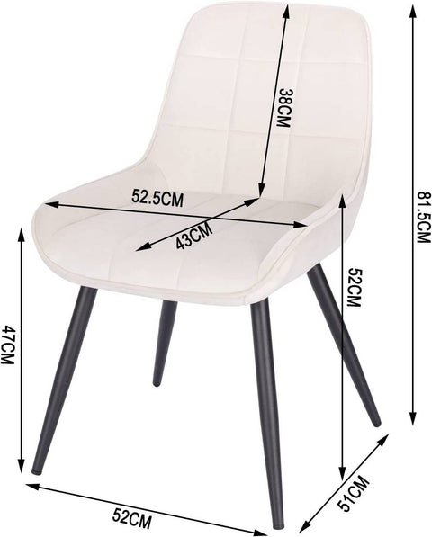 Rootz Dining Chair Set - Kitchen Chair - Upholstered Chairs - Ergonomic Design - 81.5cm x 38cm x 47cm - Velvet - Metal Legs